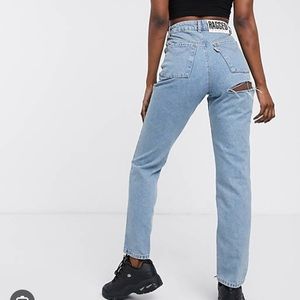 Ragged Jeans ripped butt light wash jeans straight leg